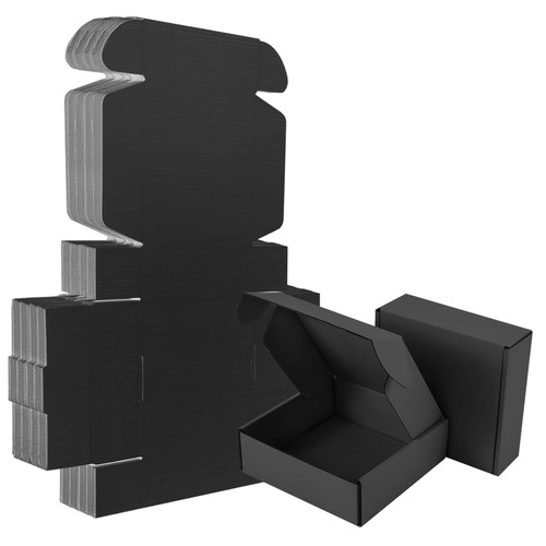 AIYUNNI 25 Pack Small Shipping Boxes Black Corrugated Cardboard Box 4x4x2 inches?Corrugated Box for Packaging Small Business,Mailing Packing Literature Mailer,Shipping Gift Boxes