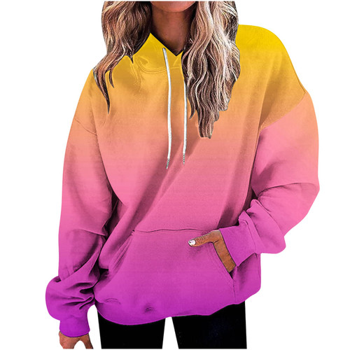 Ceboyel Womens Neon Print Oversized Sweatshirt Drawstring Pullover Sweatshirt Trendy Sweater Tops Fall Fashion Clothes 2023 Sweatshirt for Women Orange S