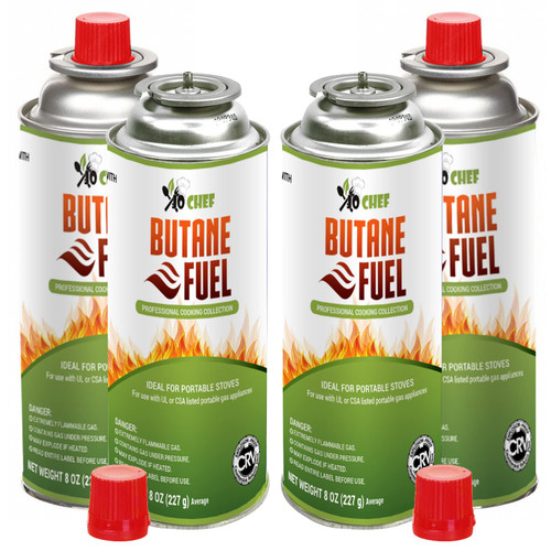 Chef Butane Fuel Canister, 8 oz Butane Cylinder, Pure Refined Butane Gas for Camping Stove - 4 Cans