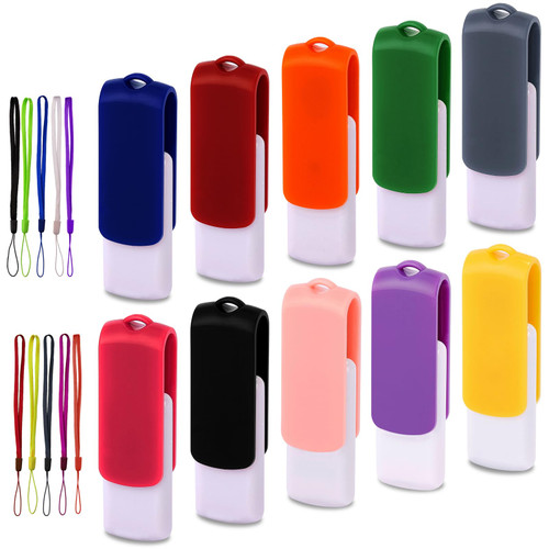 2GB USB Flash Drives 10 Pack, AGECASH Zip Drive USB 2.0 Thumb Drive Swivel Pendrive Jump Drive USB Memory Stick with Lanyard, Flashdrive USB Key Pack of 10 for Business, Back to School, Office & Home