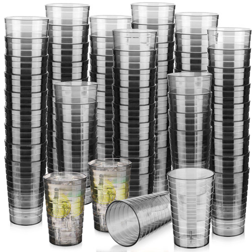 Tanlade 48 Pcs Stackable Plastic Tumbler Cups 8 oz Unbreakable Shatter Proof Drinking Glasses Dishwasher Reusable Plastic Cups for Restaurant Kitchen Party Catering Drinkware Gifts (Gray)