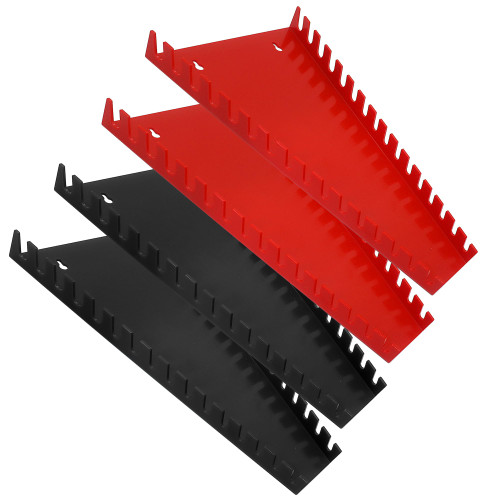 BUSY-CORNER 64-Slot ABS Plastic Wrench Organizer, Heavy Duty Wrench Organizer Tray for Tool Box, Fit SAE & Metric Wrench Storage, 4 Pack Wrench Holders (Black & Red)