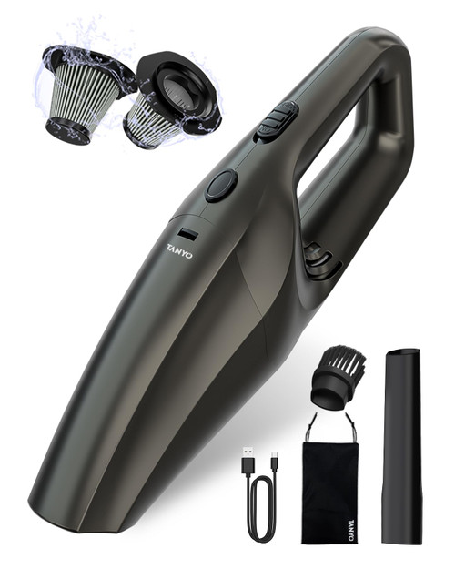 TANYO Handheld Vacuum Cleaner Cordless Pro, Mini Car Vacuum Rechargeable with Brushless Motor 14000PA Super Suction, Small Portable Hand Held Car Interior Vacuum Cleaning Accessories Detailing Kit