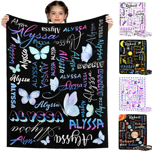 Artsadd Personalized Blankets for Boys Girls with Name Custom Purple Butterfly Galaxy Baby Blanket for Kids Customized Receiving Blanket for Infant Personalized Blankets for Newborn, Toddler Girl