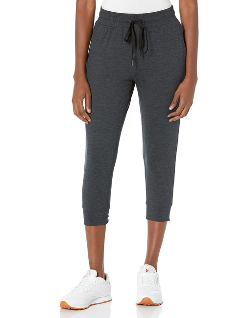 Amazon Essentials Women's Brushed Tech Stretch Crop Jogger Pant (Available in Plus Size), Black Space Dye, Medium