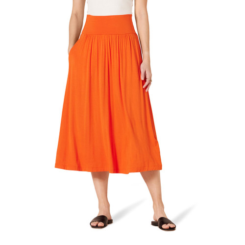 Amazon Essentials Women's Jersey Pull On Midi Length Skirt, Orange, Large