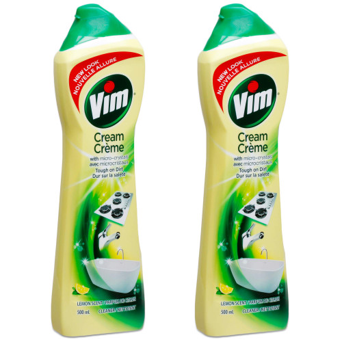 Vim (Cif) Cream Multi Purpose Cleaner with Micro Crystals, Lemon Scent - 16.9 Fl Oz / 500 mL x 2 Pack