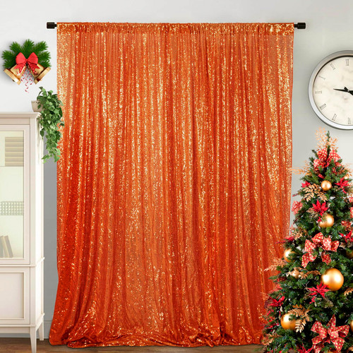 DUOBAO Orange Sequin Backdrop Curtain 4FTx8FT Glitter Party Background Sequin Photo Backdrop Payette Sequin Curtain Panels 8Ft Wedding Backdrop Drapes Halloween Decoration