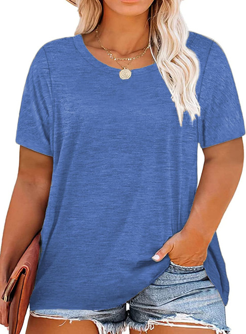 Plus Size Summer T Shirts Women Tops Short Sleeve Round Neck Casual Loose Fit Tee Tshirt Tunic 2X Sky Blue Plus Size Summer T Shirts Women Tops Short Sleeve Round Neck Casual Loose Fit Tee Tshirt Tunic 2X Sky Blue