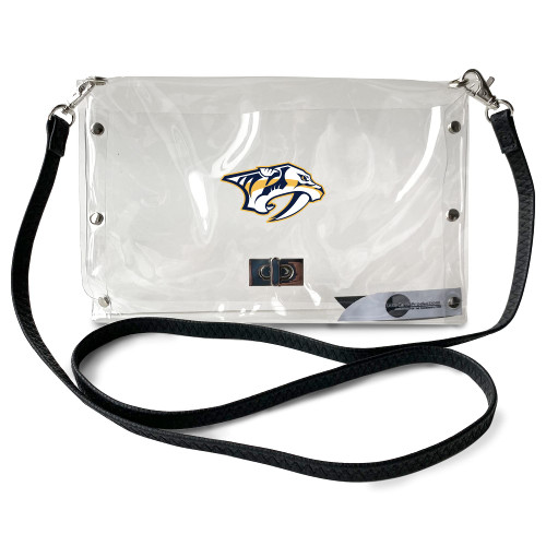 Littlearth womens NHL Nashville Predators Clear Envelope Purse with Black Fashion Strap, Clear, 10" x 6.5" x 0.5"