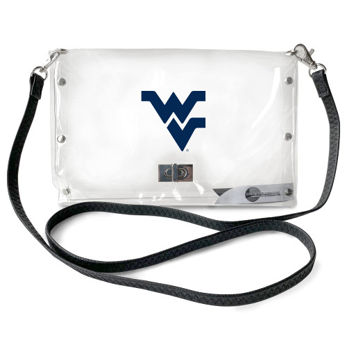 Littlearth womens NCAA West Virginia Mountaineers Clear Envelope Purse with Black Fashion Strap, Clear, 10" x 6.5" x 0.5"