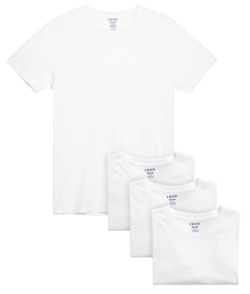 IZOD Men's Undershirts - 4 Pack Soft Breathable T-Shirts Crewneck Undershirt, V-Neck Undershirt(4 Pack), Size Large, Crew White