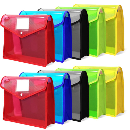 10 Pack B4 Plastic File Folders, Plastic Envelopes Expanding File Organizer Document Folder with Snap Button Closure and Label Pocket, Waterproof Transparent File Pouch for School Office Supplies
