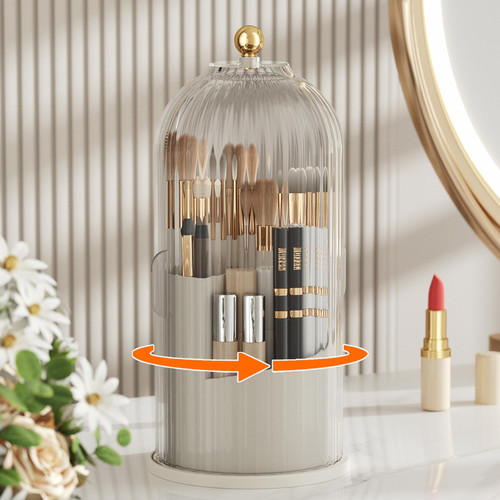 Natty Star Makeup Brush Holder Organizer with Lid 360 Rotating Clear Waterproof Dustproof Makeup Brushes Organizer for Vanity Desktop Bathroom Countertop (Transparent)