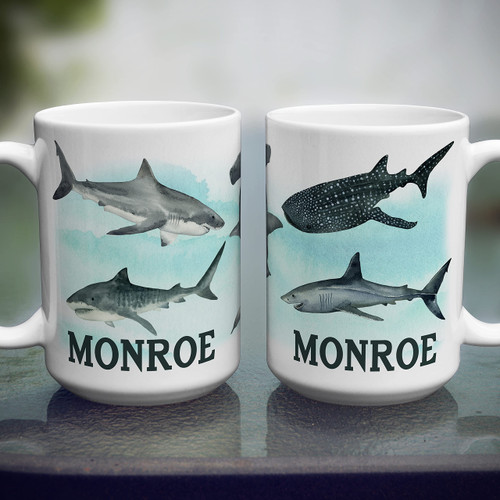 Personalized Shark Coffee Mug, Customized Great white Shark Name Ceramic Cup, Microwave Dishwasher Safe (15 oz White)