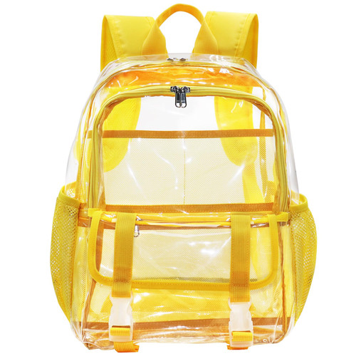 KUI WAN Clear Backpack, Large Clear Bag Stadium Approved Heavy Duty PVC Transparent See Through Backpacks for College,Stadium,Work,Security,Festivall,Yellow