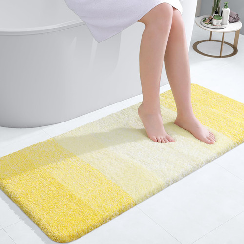 OLANLY Luxury Bathroom Rug Mat 47x20, Extra Soft and Absorbent Microfiber Bath Rugs, Non-Slip Plush Shaggy Bath Carpet Runner, Machine Wash Dry, Bath Mats for Bathroom Floor, Tub and Shower, Yellow