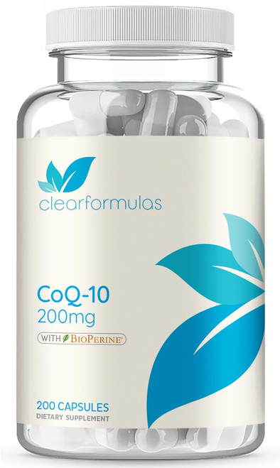 Clear Formulas CoQ10 200mg 200 Capsules with BioPerine - Quick Absorption Non-GMO