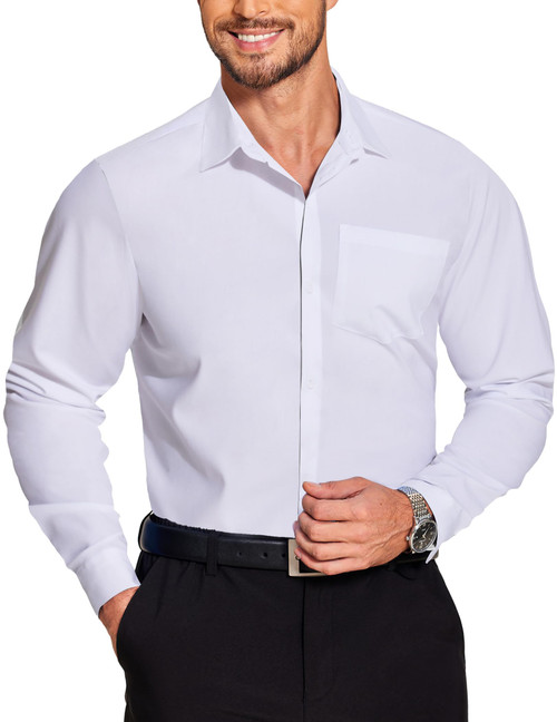 COOFANDY Men's Long Sleeve Button Down Dress Shirts Wrinkle Free Regular Fit Formal Muscle Fit Shirt White COOFANDY Men's Long Sleeve Button Down Dress Shirts Wrinkle Free Regular Fit Formal Muscle Fit Shirt White