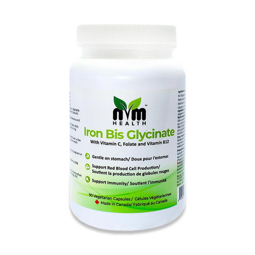 NVM Health Iron Bisglycinate for Adults with Vitamin C, B12, Folic Acid - Iron Supplements for Red Blood Cell Formation & Immunity - 90 Vegeterian Capsules, Gluten Free NVM Health Iron Bisglycinate for Adults with Vitamin C, B12, Folic Acid - Iron Supplements for Red Blood Cell Formation & Immunity - 90 Vegeterian Capsules, Gluten Free