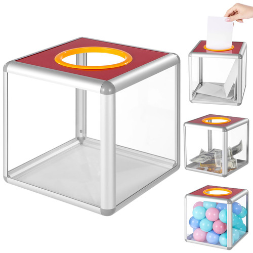 Lottery Lucky Box, Acrylic Donation Ballot Box, Square Raffle Ball Game Box, Transparent Ticket Holder, Fundraising Cubic Storage Container, Clear Suggestion Comment Vote Tip Jar