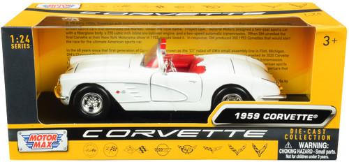 Motormax Toy 1959 Chevy Corvette C1 Convertible White with Red Interior History of Corvette Series 1/24 Diecast Model Car by Motormax 73216