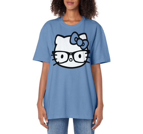 Hello Kitty Black and White Nerd Glasses Adult Oversized Vintage T-Shirt