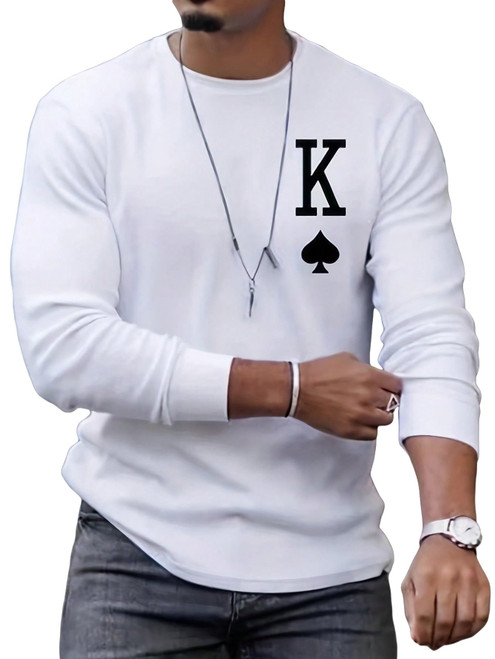 SOLY HUX Men's T Shirts Playing Card Graphic Print Long Sleeve Round Neck Tee Tops White Letter XXL SOLY HUX Men's T Shirts Playing Card Graphic Print Long Sleeve Round Neck Tee Tops White Letter XXL