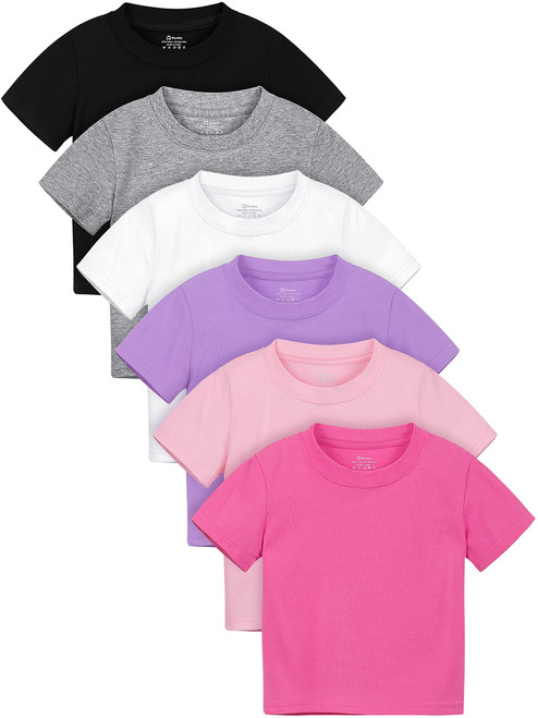 Poroka 6 Pack Baby Girls Solid Short-Sleeve Tee Shirts Infant Girls Cotton T-Shirt with Crew Neck for Toddlers 6 Months-3T