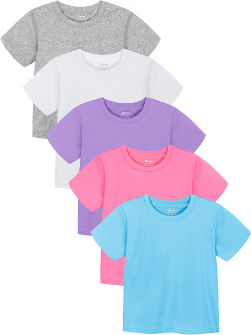 Poroka 5 Pack Toddlers Girls Cotton Short-Sleeve T-Shirt Summer Toddlers Girls Solid T-Shirt with Round Neck