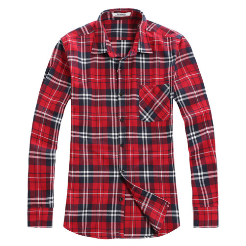 OCHENTA Plaid Flannel Shirt for Men Men's Casual Button-Down Shirts Long Sleeve Western Tops P001 Red White L