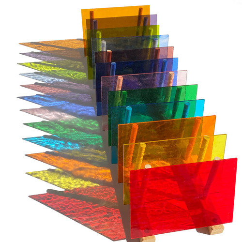 PALJOLLY 12 Sheets Transparent Stained Glass Sheet Variety Pack, 4 x 6 inch Cathedral Art Glass Mosaic Tiles for Crafts, Stained Glass Supplies for Glass Projects and Mosaic Work