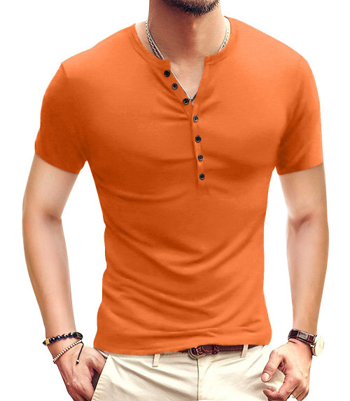 YTD Mens Casual Slim Fit Basic Henley Short Sleeve Fashion Summer T-Shirt M Orange YTD Mens Casual Slim Fit Basic Henley Short Sleeve Fashion Summer T-Shirt M Orange