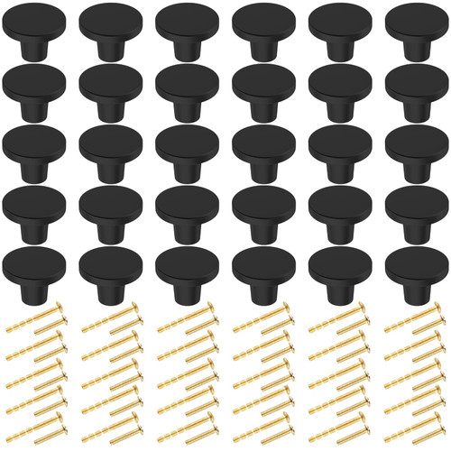 BIGLUFU 30 Pack Kitchen Cabinet knobs, 1.2-inch Black Dresser Knobs, Matte Black Drawer Knobs, Solid Round Cabinet Hardware for Cupboard Closet Drawer Door