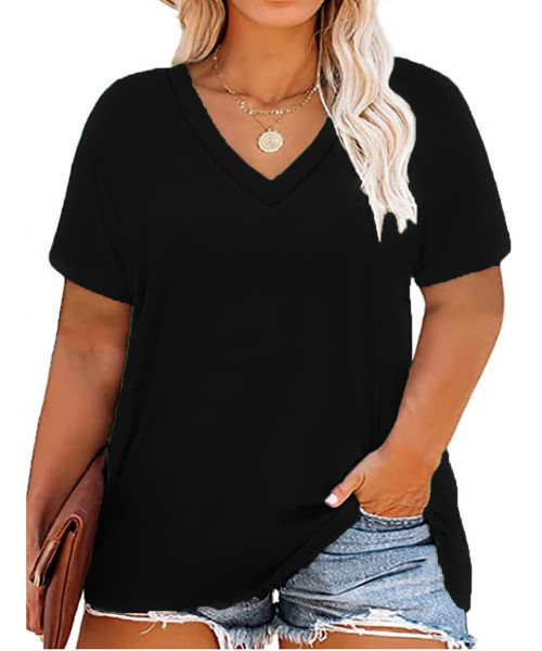 CARCOS Plus Size Tops for Women 3X Short Sleeve T Shirts Basic V Neck Summer Black Blouses Casual Loose Fit Solid Color Tunics 3XL 22W 24W CARCOS Plus Size Tops for Women 3X Short Sleeve T Shirts Basic V Neck Summer Black Blouses Casual Loose Fit Solid Color Tunics 3XL 22W 24W