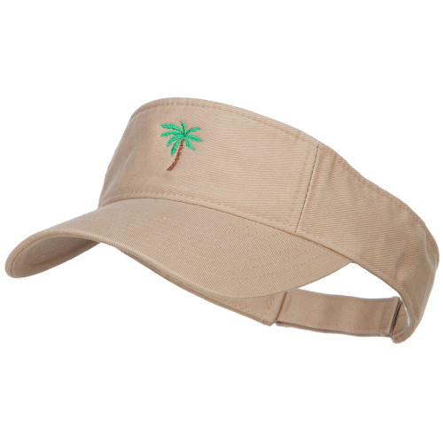 e4Hats.com Palm Tree Embroidered Cotton Washed Visor - Khaki OSFM