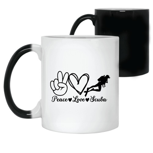 Peace Love Scuba Dive Gift for Scuba Lovers Divers Underwater Sports Fans 11oz 15oz Color Changing Mug