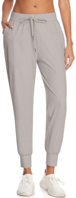 UEU Women's Jogger Lounge Pants Lightweight Athletic Drawstring Sweatpants with Pockets for Casual Workout Running (Light Gray, L)