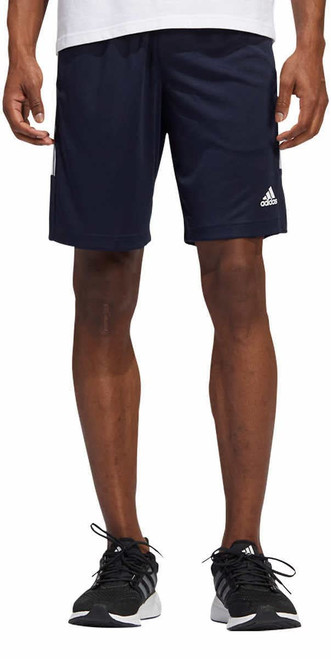 adidas Mens 3 Stripe Shorts with Zipper Pockets (Legend Ink/White, Small)
