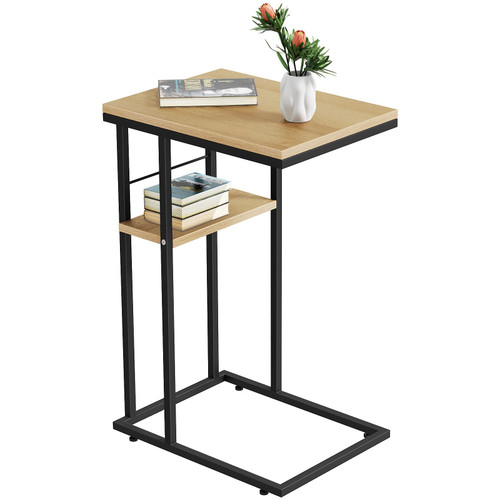 QZIXB C Shaped End Table, Side Table for Sofa Couch and Bed, Small Side Table with Metal Frame for Small Spaces, Living Room, Bedroom, Snack Table (Brown) QZIXB C Shaped End Table, Side Table for Sofa Couch and Bed, Small Side Table with Metal Frame for Small Spaces, Living Room, Bedroom, Snack Table (Brown)
