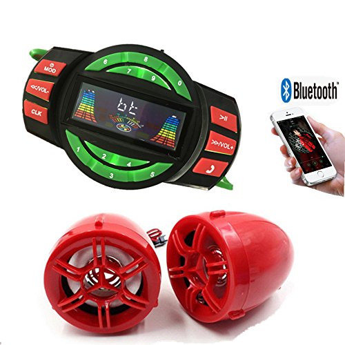 UTV ATV Bluetooth Amplifier Sound System Hand-Free Speakers FM USB Audio System Stereo 3 Inch Speakers 12V Motorcycle Waterproof Audio FM Radio Stereo Speaker for iPhone/iPod/MP3 (Red)