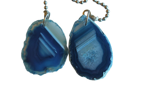 Set of 2 Agate Fan Pulls, Blue Sliced Agate Fan Pull Set, 2 Stone Light Pulls, Ceiling Fan Pull, Agate, Light Pull Chain, Blue Agate, Blue