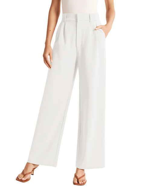 Sarin Mathews High Waisted Wide Leg Pants for Women Business Casual Dress Pant Palazzo Long Work Trousers with Pockets Off White S