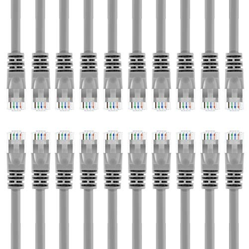 GearIT 20-Pack, Cat5e Ethernet Patch Cable 5 Feet - Snagless RJ45 Computer LAN Network Cord, Gray