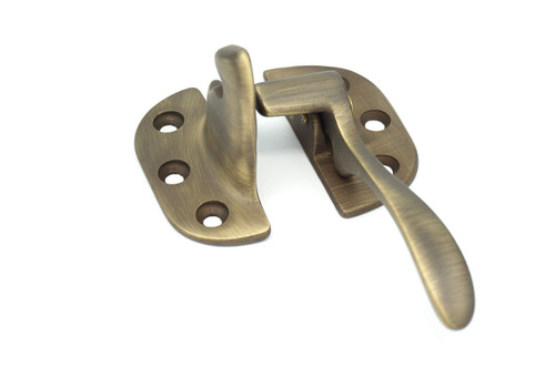 Antique Ice Box Latch, Solid Antiqued Brass Right Hand 3/8" Offset Ice Box Latch in Non Lacquered Brass, Reproduction of Antique Ice Box Hardware, Beautiful Cabinet Latch