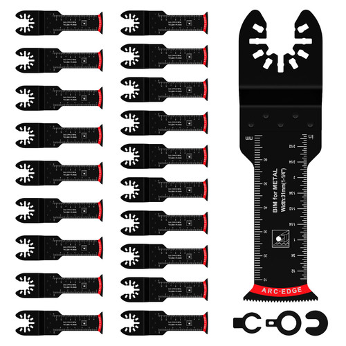 20 PCS Extra Long Bi-Metal Oscillating Saw Blades, Arc Edge Multitool Blades, Precise Cut for Wood with Nails, Metal, Wood, Universal Power Oscillating Tool Blades, Quick Release Multi Tool Blades