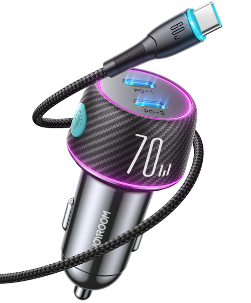 70W USB C Car Charger for iPhone 15, Super Fast Dual C Car Charger with 3.3ft Nylon Type C Cable, Cigarette Lighter USB Charger for iPhone 15 Pro Max/Samsung S23, Piexl 7 Pro, MacBook, iPad Air/Pro
