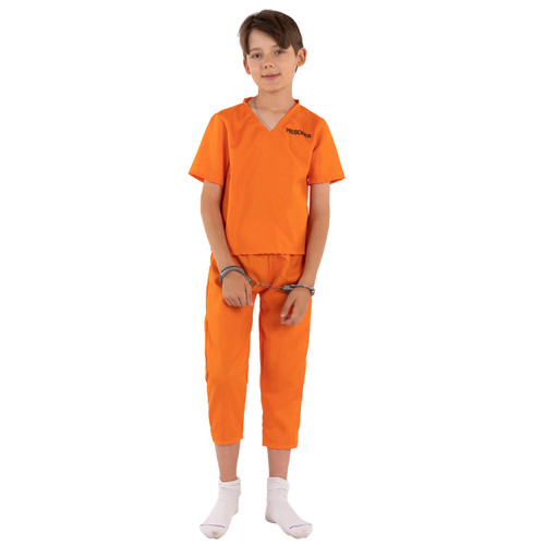 Varuotu Prisoner Costume Orange Kids Jail Criminal Outfit with Hand Cuffs Unisex Convict Fancy Dress Outfit Suit Halloween kids Costumes Boys and Girls