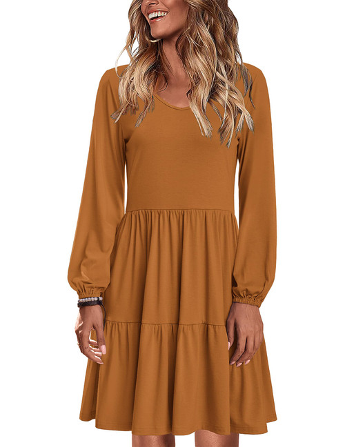 HOTOUCH Womens Tunic Dress Cotton Long Sleeve Swing Dress Women V Neck Tiered Dress Loose Babydoll Dress for Women Flowy Ruffled Dress Brown Large HOTOUCH Womens Tunic Dress Cotton Long Sleeve Swing Dress Women V Neck Tiered Dress Loose Babydoll Dress for Women Flowy Ruffled Dress Brown Large