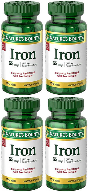 Iron 65 mg (325 mg Ferrous Sulfate), 4 Bottles (100 Count) Iron 65 mg (325 mg Ferrous Sulfate), 4 Bottles (100 Count)